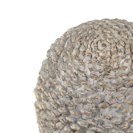 large stone effect pinecone ornament with gold accents