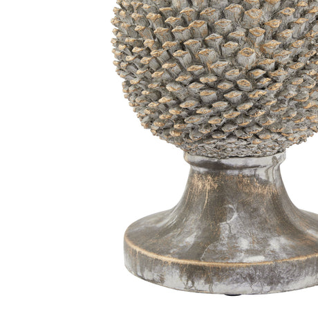 large stone effect pinecone ornament with gold accents