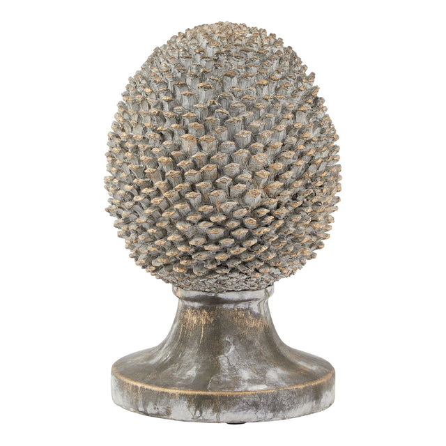 large stone effect pinecone ornament with gold accents