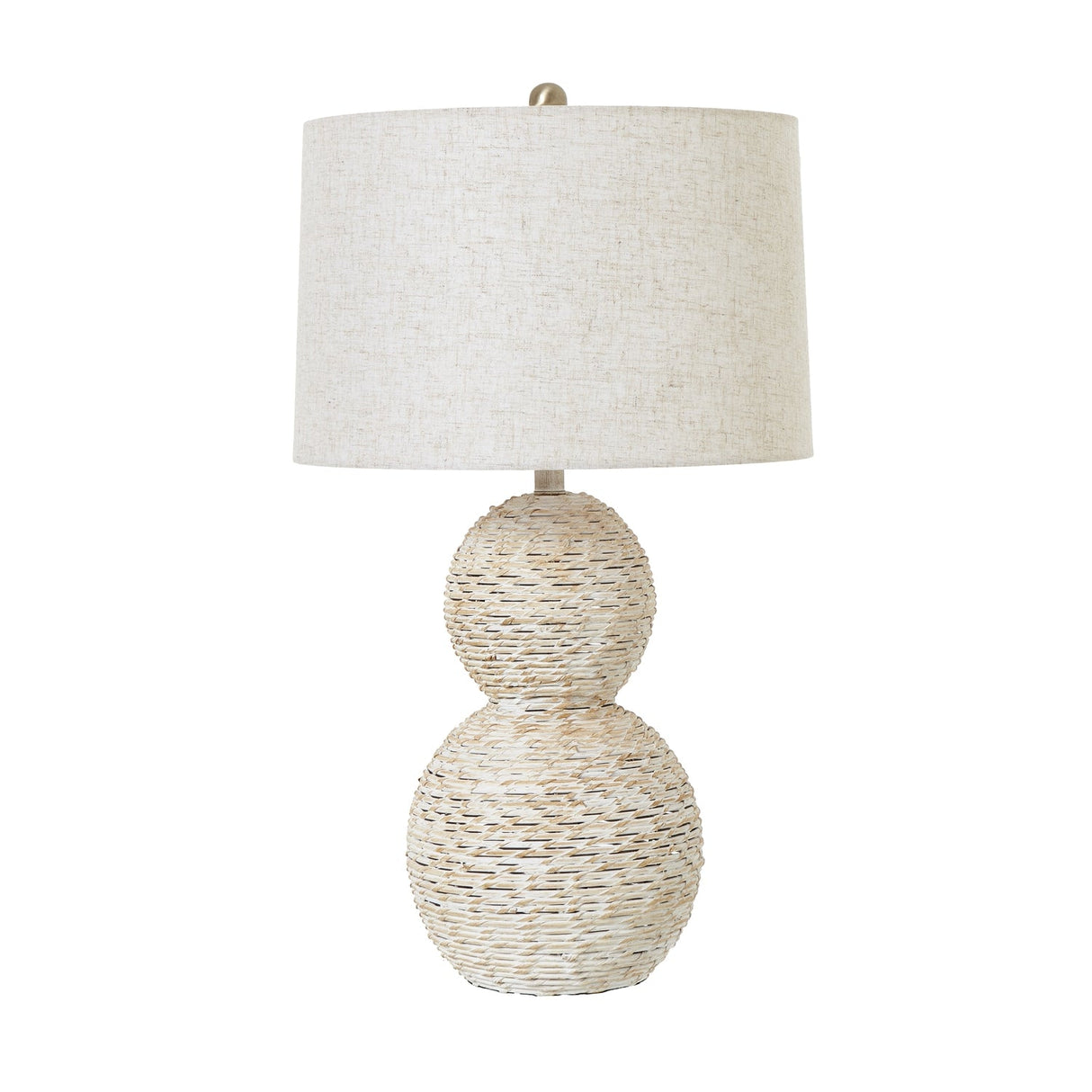Yvonne Wicker Globe Table Lamp With Linen Shade (White Wash)