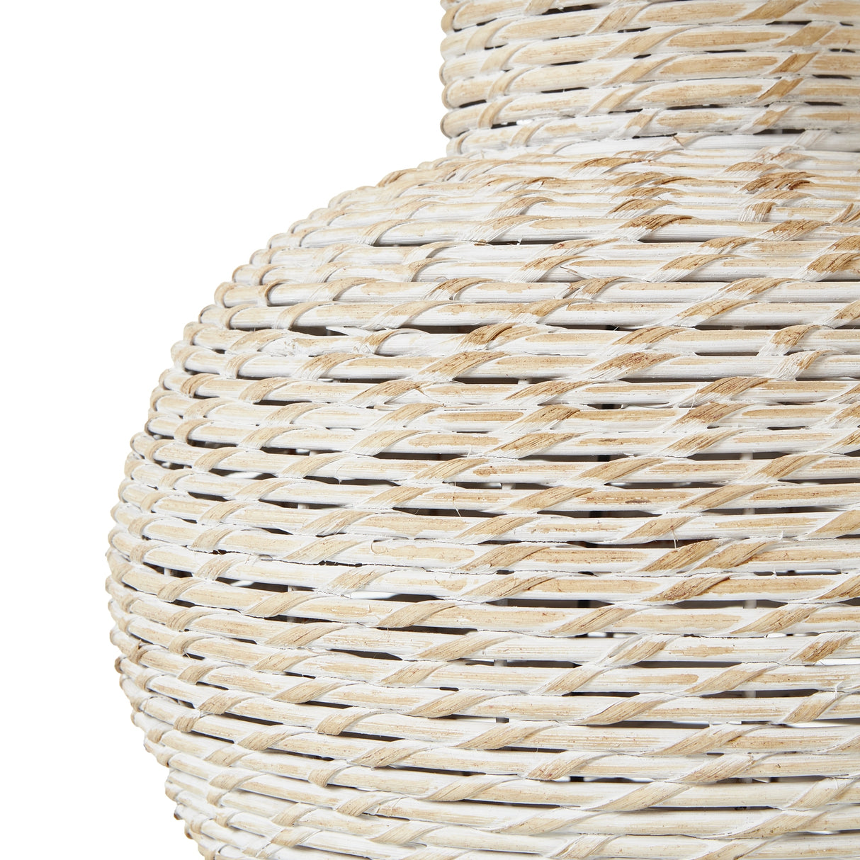 white wash bulbous wicker table lamp with linen shade