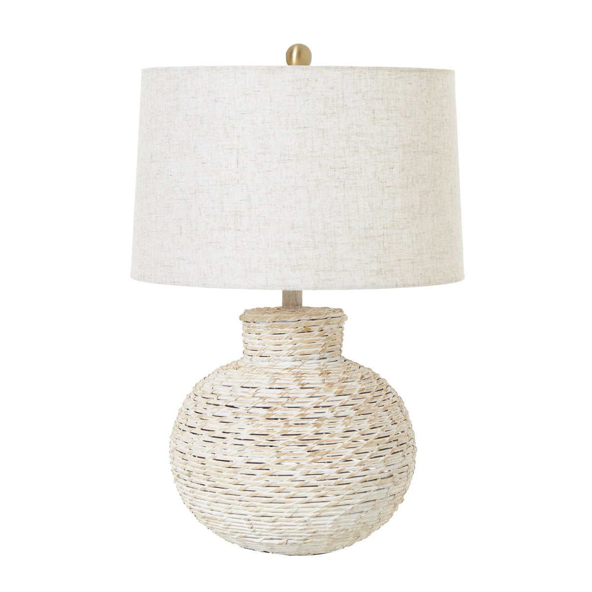 Yvonne Bulbous Wicker Table Lamp With Linen Shade (White Wash)