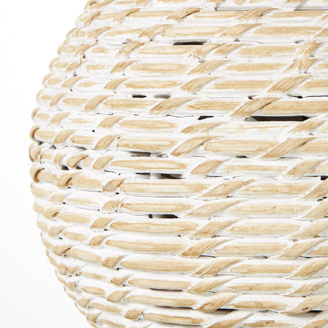 white wash small bulbous wicker table lamp with linen shade