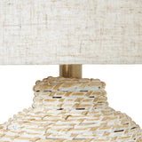 white wash small bulbous wicker table lamp with linen shade