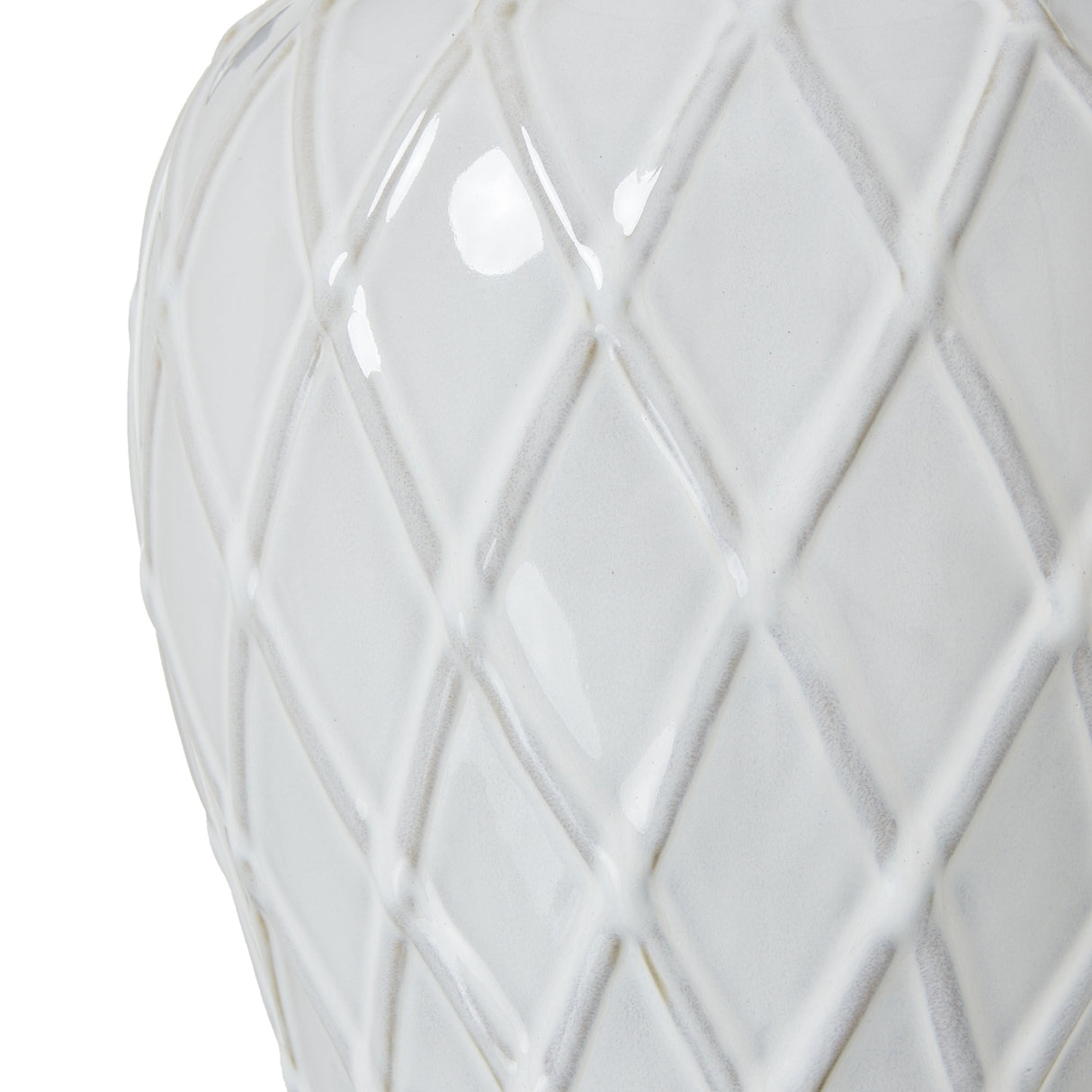 white ceramic ginger jar lamp with linen shade