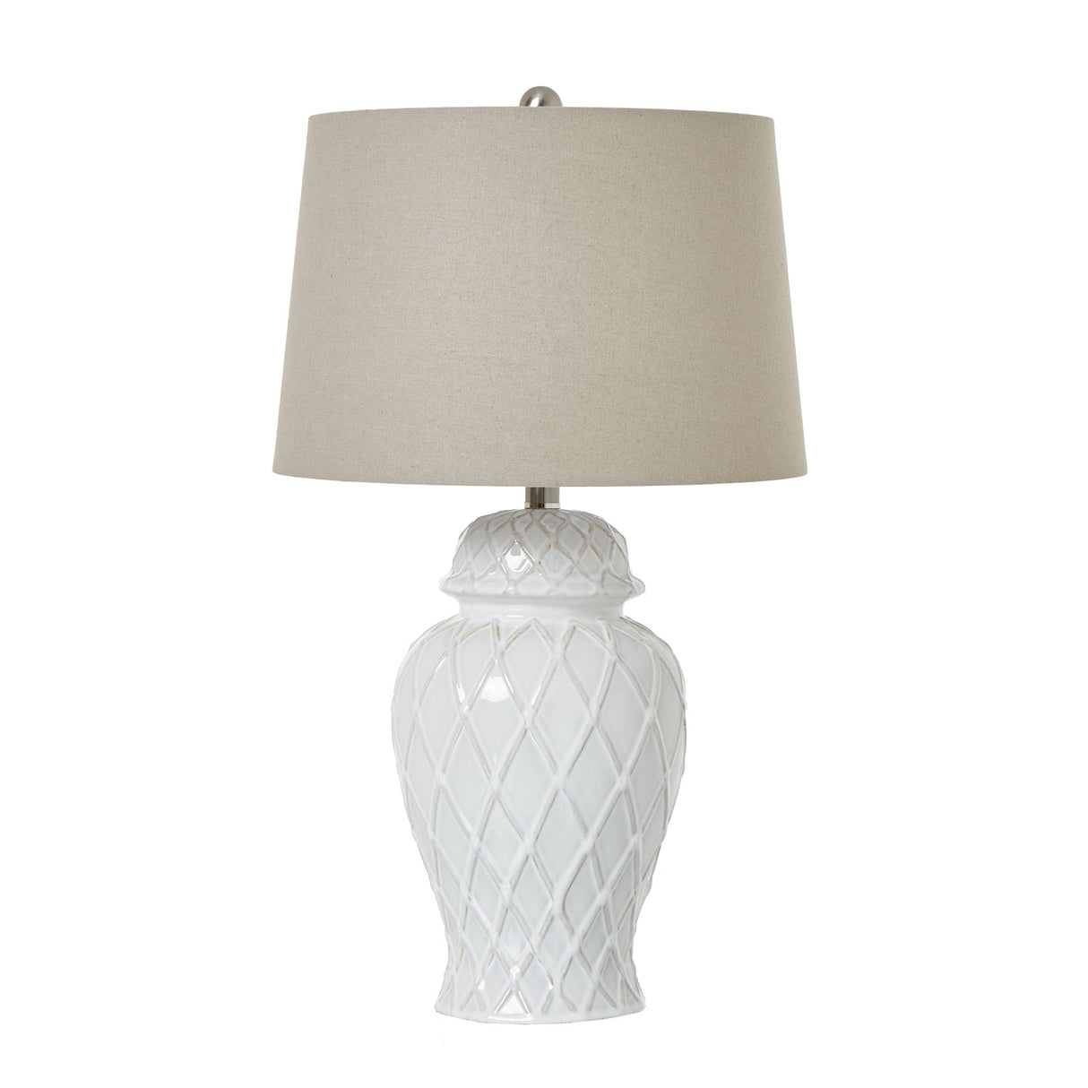 Yvonne Ginger Jar Lamp With Linen Shade (White Ceramic)