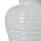 white ceramic pot lamp with linen shade