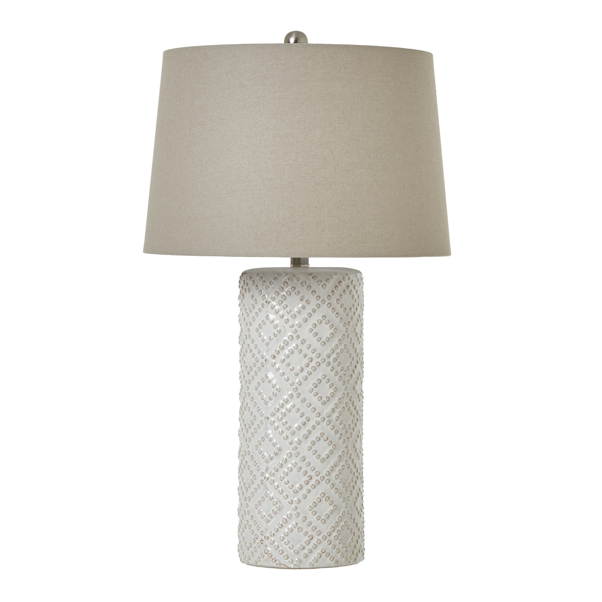 Chloe White Beaded Ceramic Lamp With Linen Shade