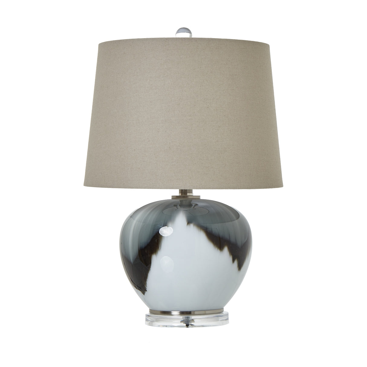 grey glass table lamp with linen shade