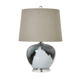 grey glass table lamp with linen shade