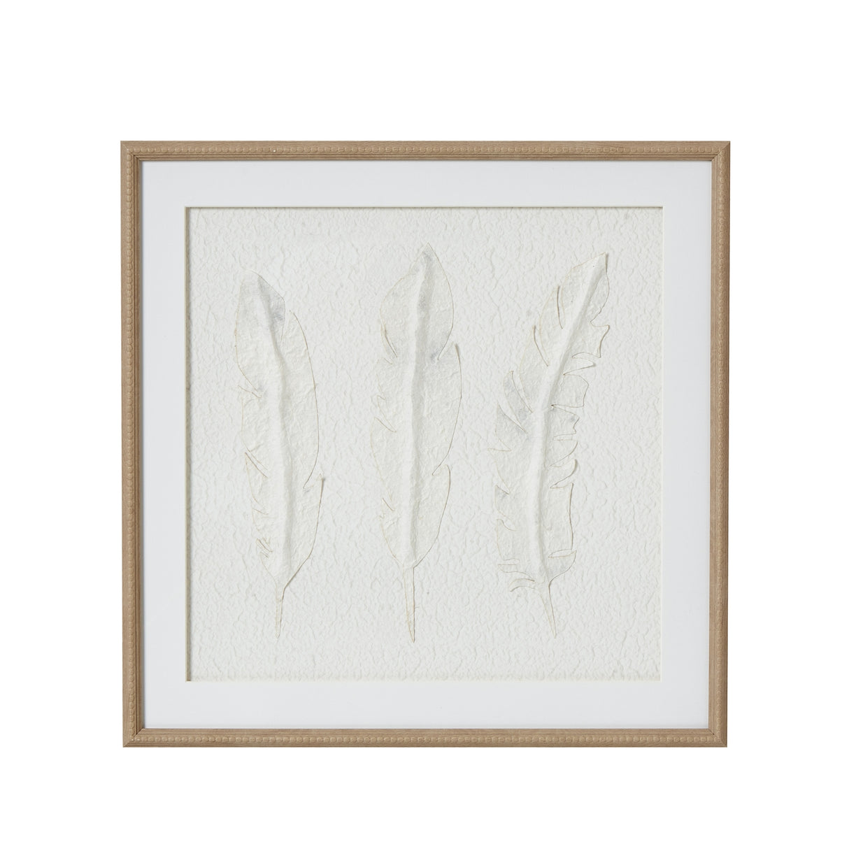 solli white feathers art mounted in beaded frame