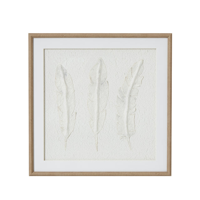 solli white feathers art mounted in beaded frame