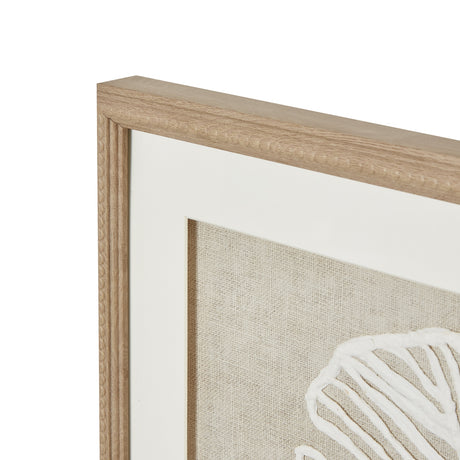 large plume white feather art mounted in beaded frame