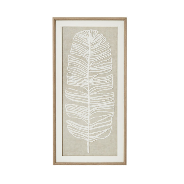 large plume white feather art mounted in beaded frame