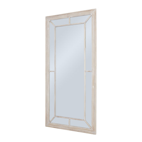 large washed wood framed window mirror