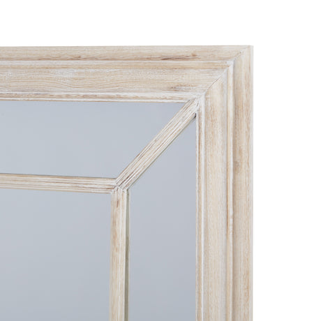 large washed wood framed window mirror