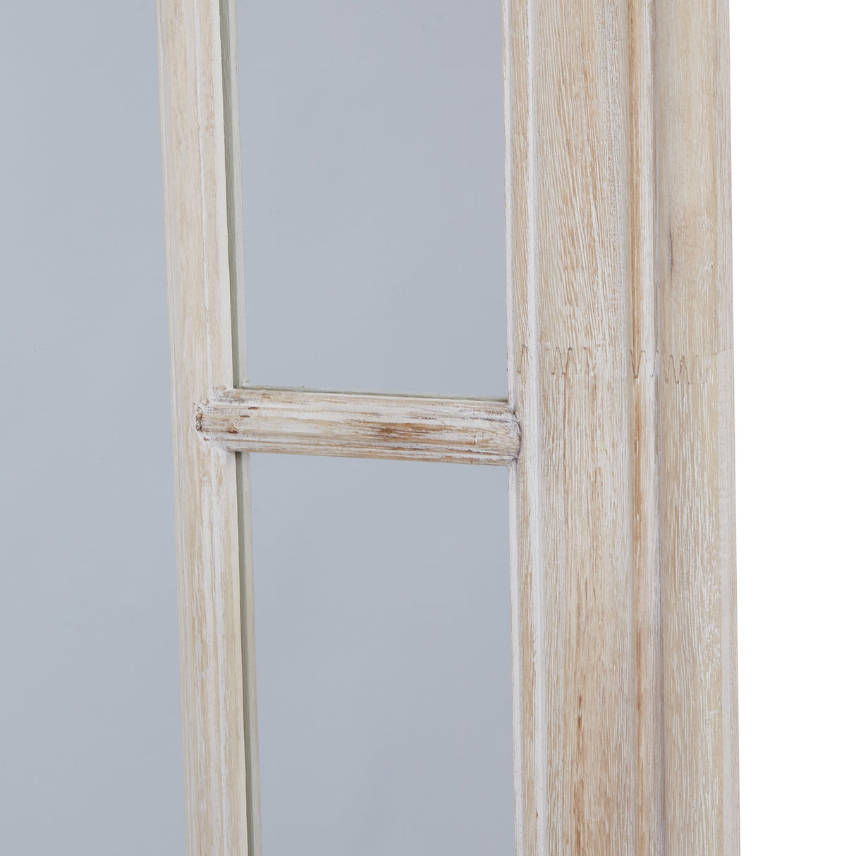 large washed wood framed window mirror
