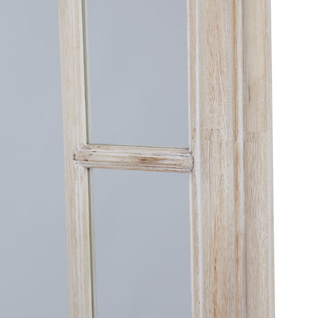 large washed wood framed window mirror