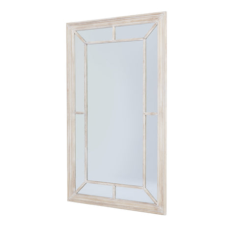 washed wood framed window mirror