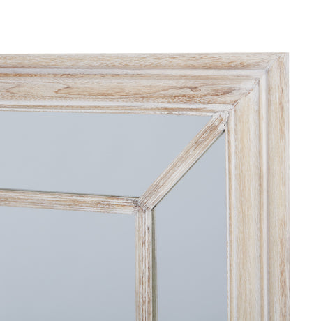 washed wood framed window mirror