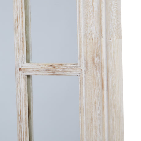 washed wood framed window mirror