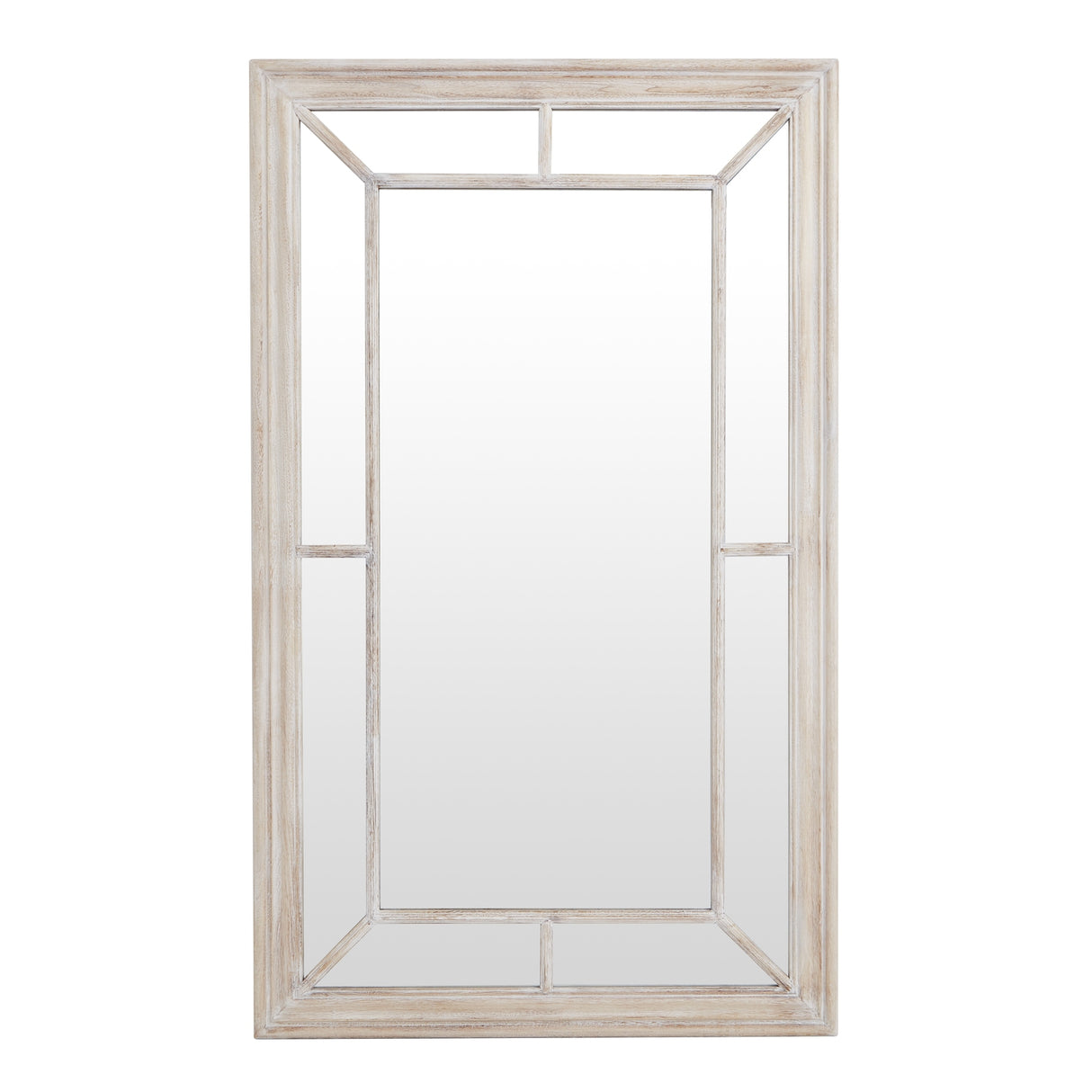 washed wood framed window mirror