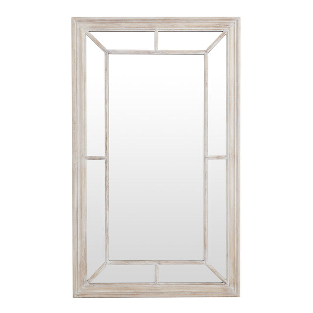 washed wood framed window mirror