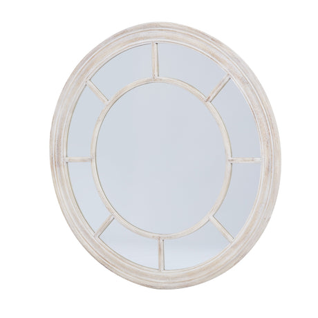 washed wood framed round mirror