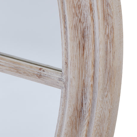 washed wood framed round mirror
