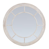 washed wood framed round mirror