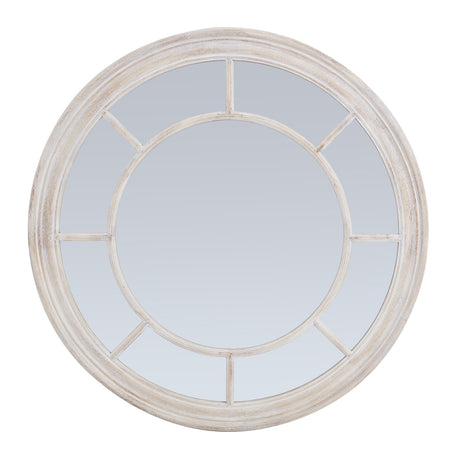 washed wood framed round mirror