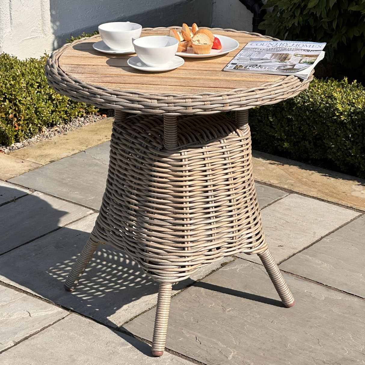 amalfi collection outdoor bistro table with wood top