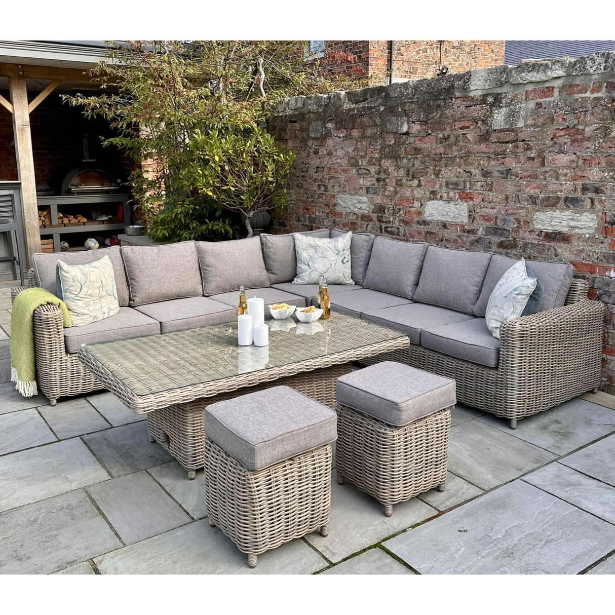 Josephine Outdoor Large Corner Set With Riser Table + 2 Stools