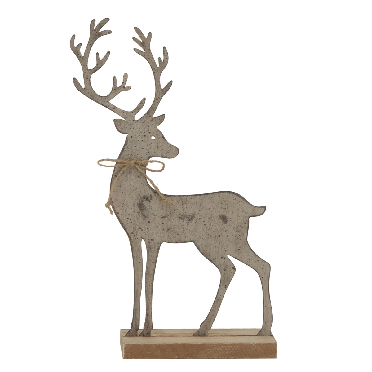 Alizee Large Rustic Metal Reindeer On Wood Stand