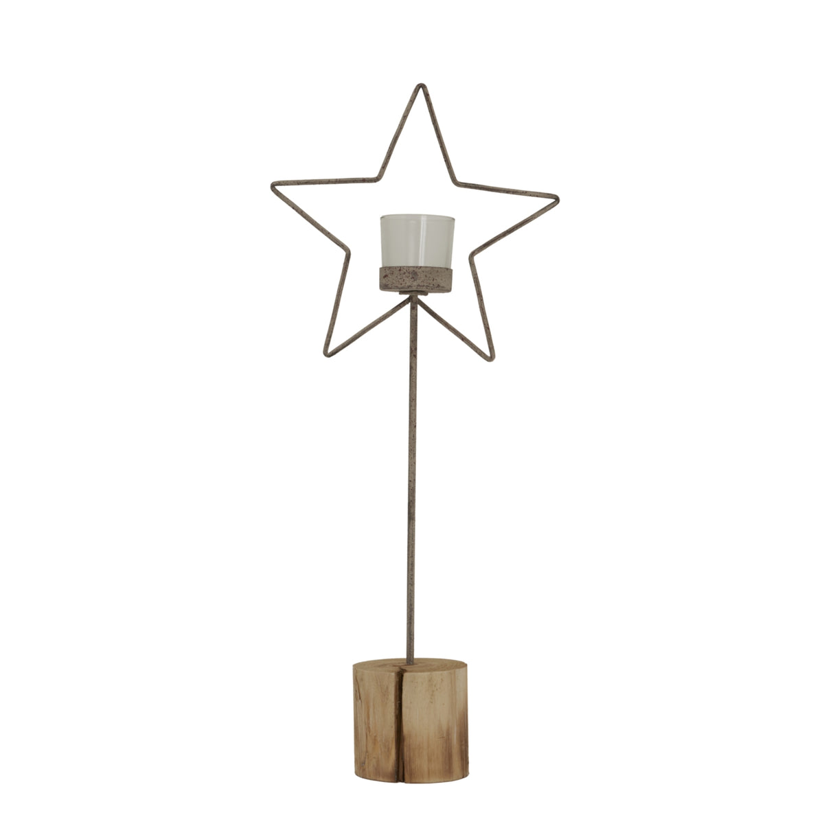 Eloise Natural Rustic Star On Wood Stand With Glass Votive
