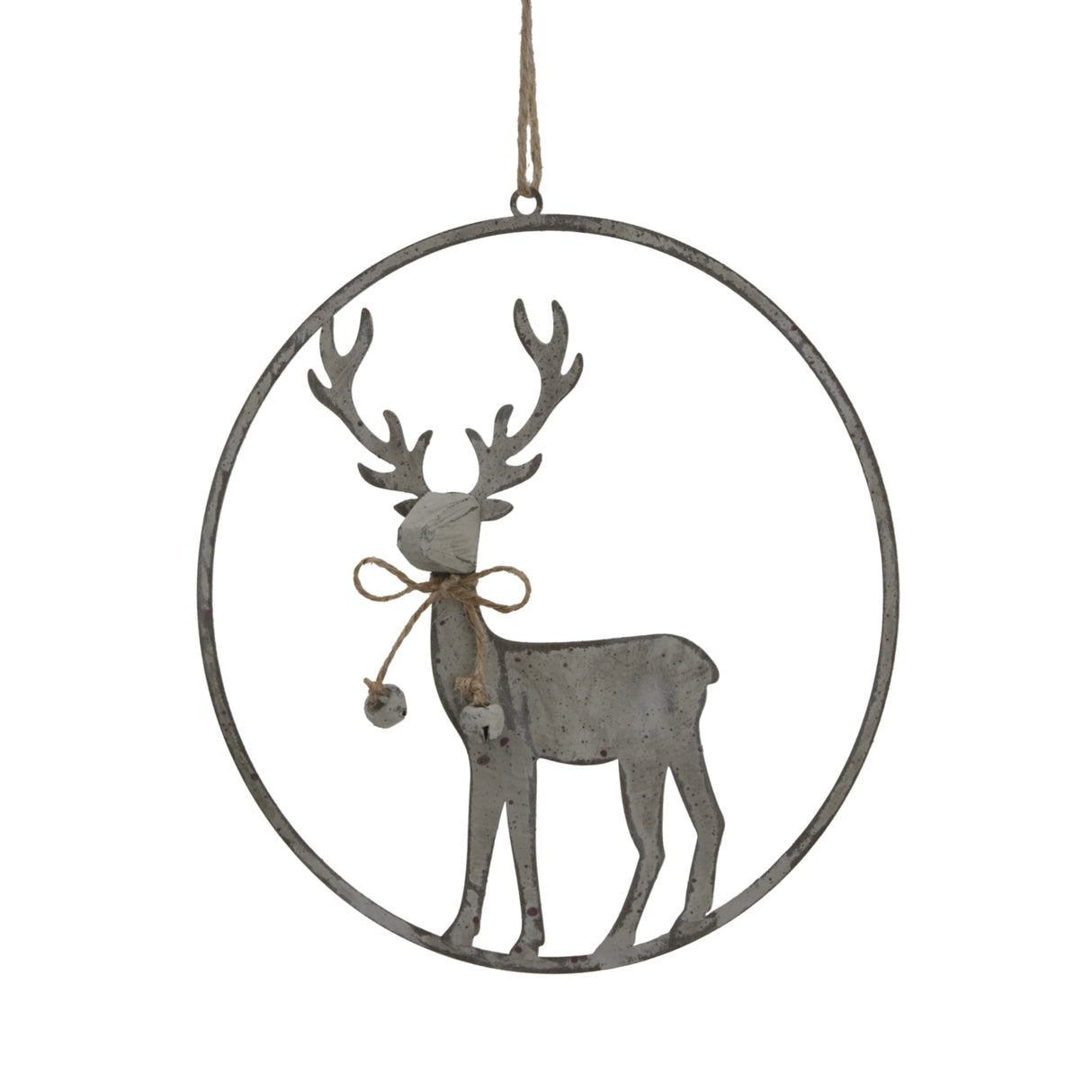 Celine Large Rustic Reindeer In Hoop Hanging Decoration