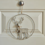Celine Large Rustic Reindeer In Hoop Hanging Decoration