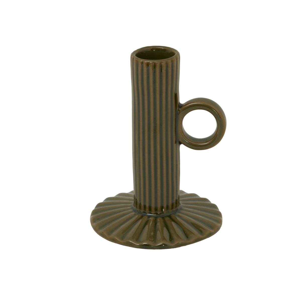 Oriane Olive Ceramic Taper Candle Holder With Handle