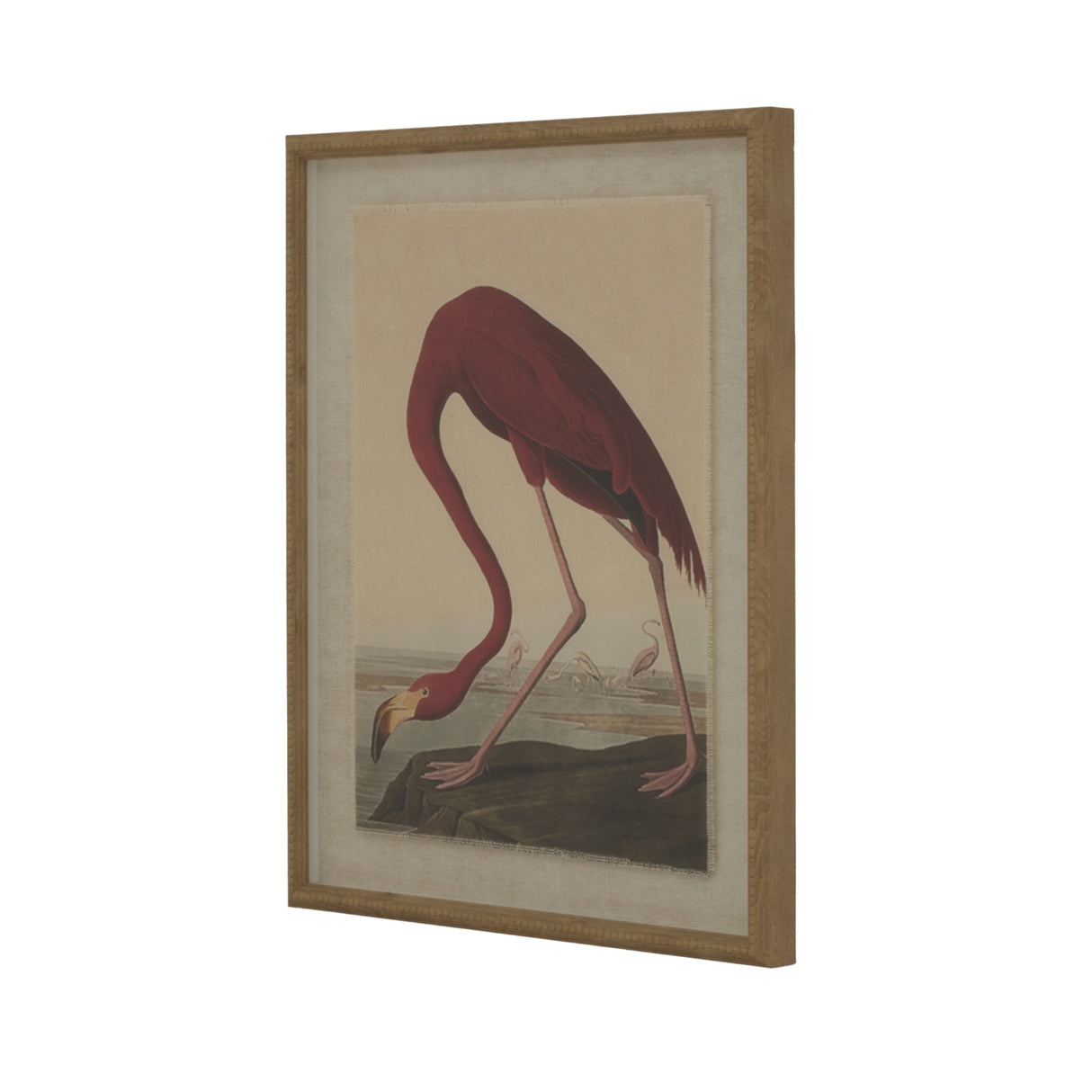 Aliénor Collection Flamingo On Linen In Beaded Frame