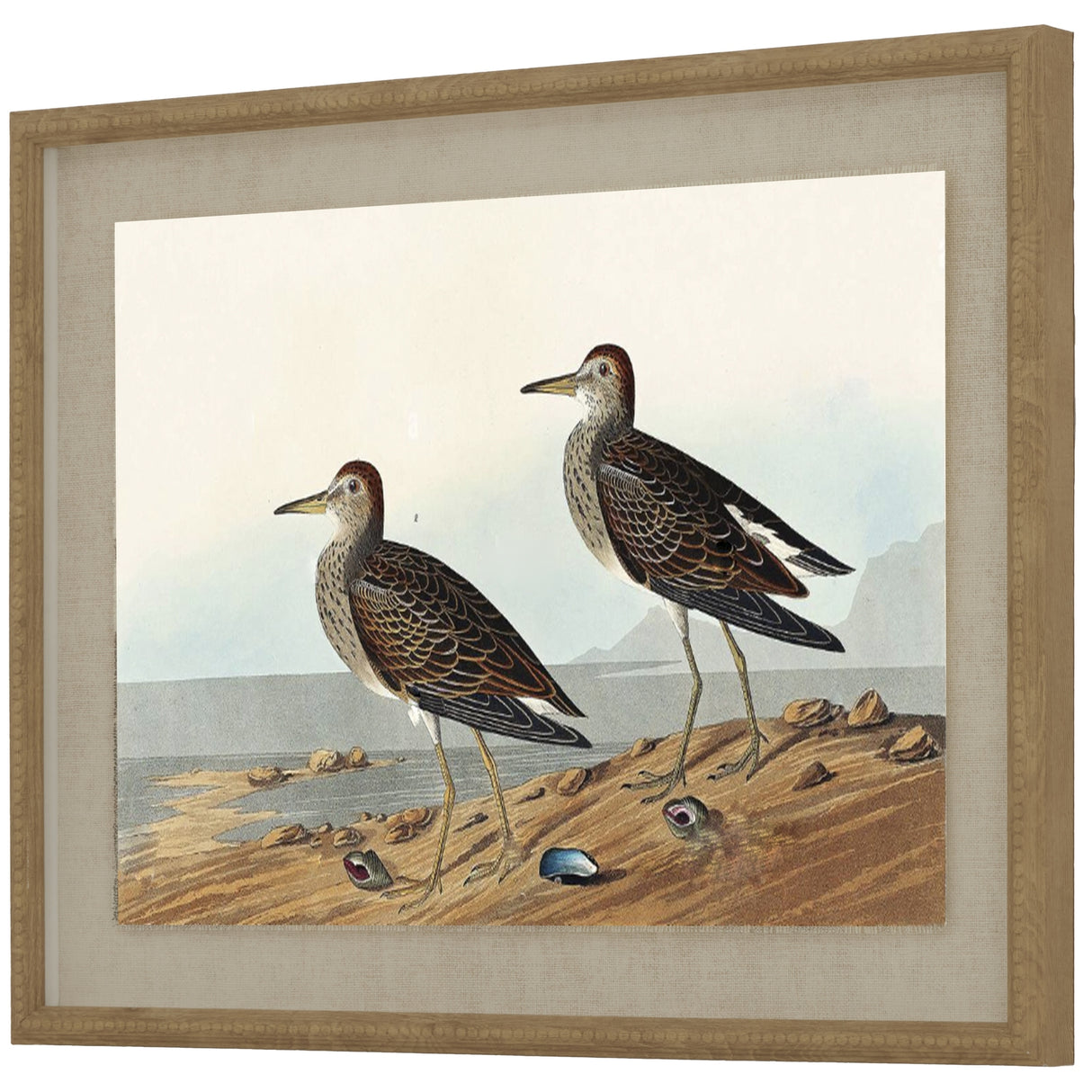 Aliénor Collection Sandpipers On Linen In Beaded Frame