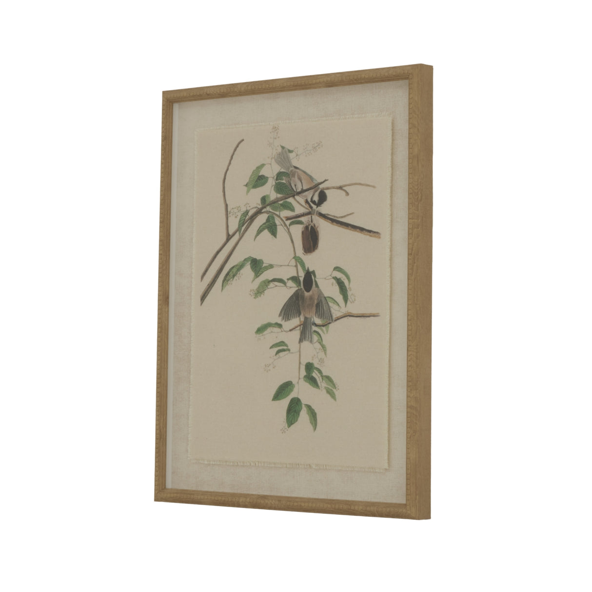 Aliénor Collection Chickadees On Linen In Beaded Frame