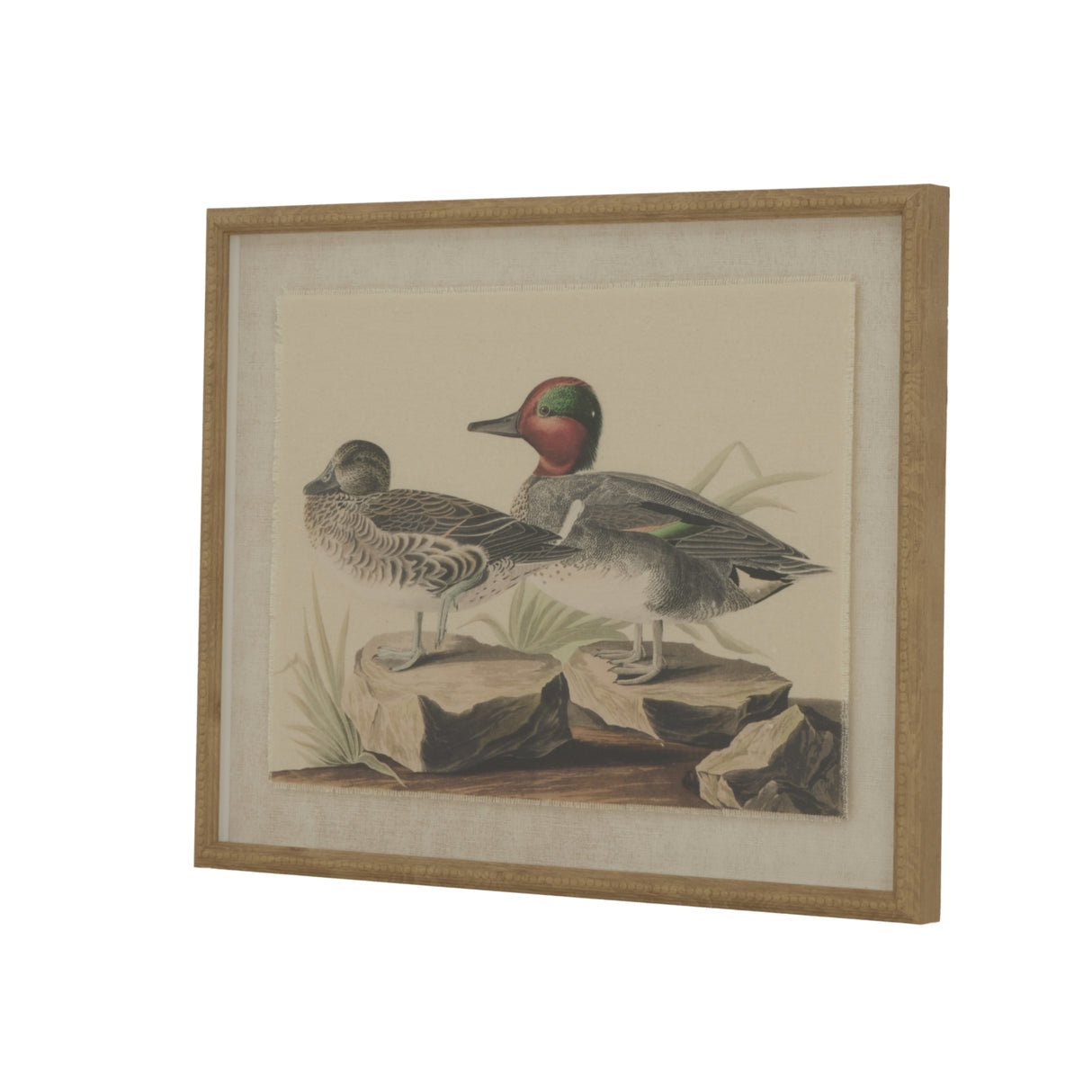 Aliénor Collection Teals On Linen In Beaded Frame