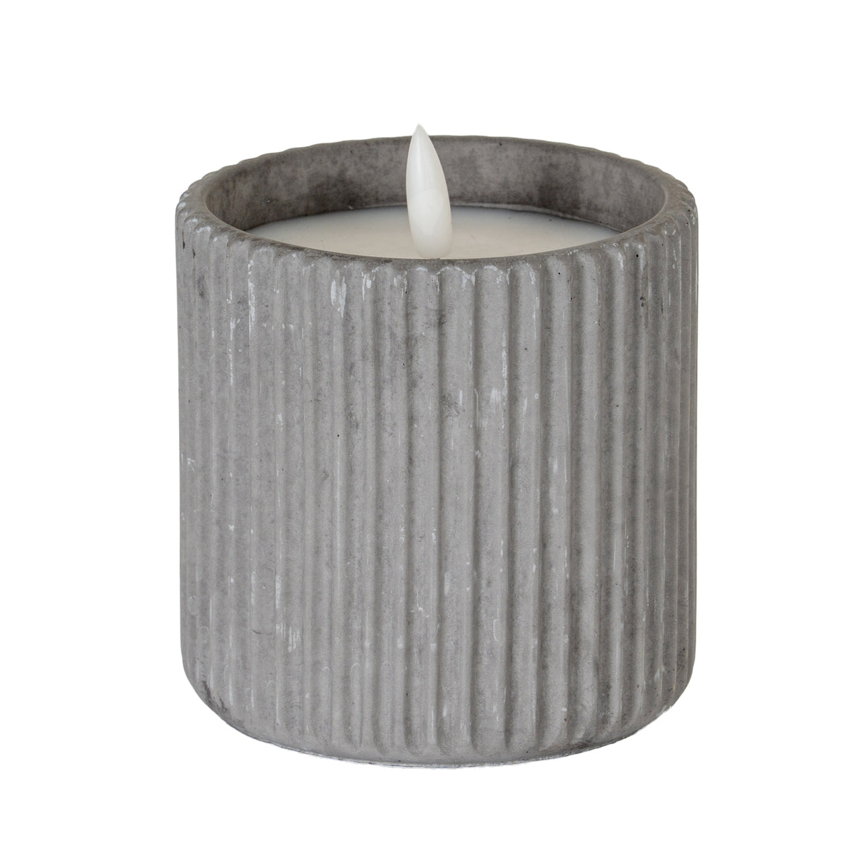 Isaline Natural Glow Grey Ribbed Large LED Candle