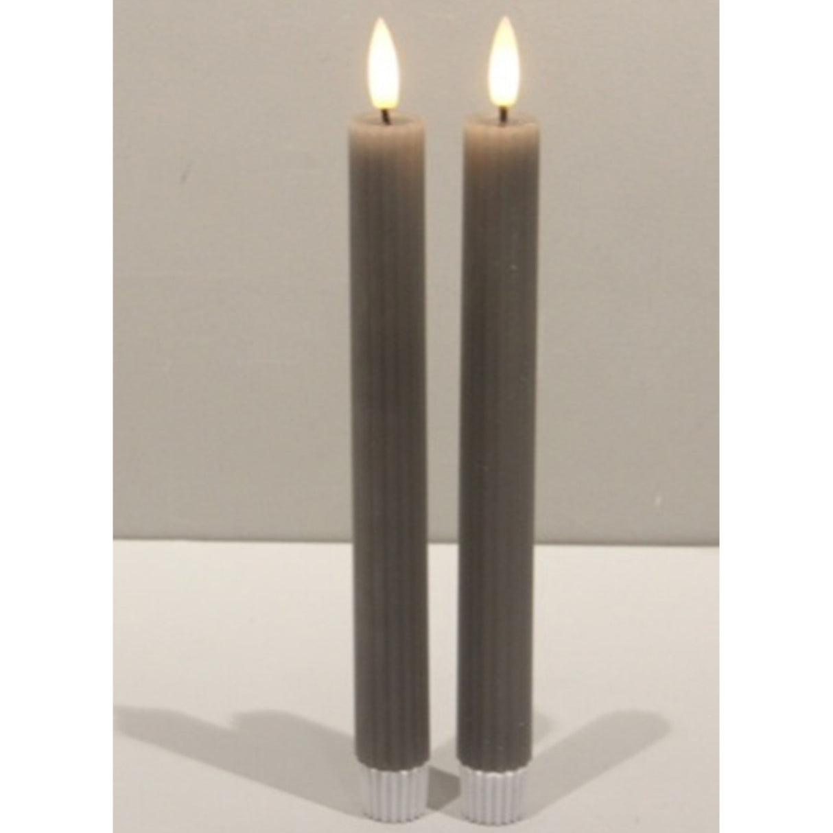 Yvette Natural Glow Grey Ribbed Taper Candles