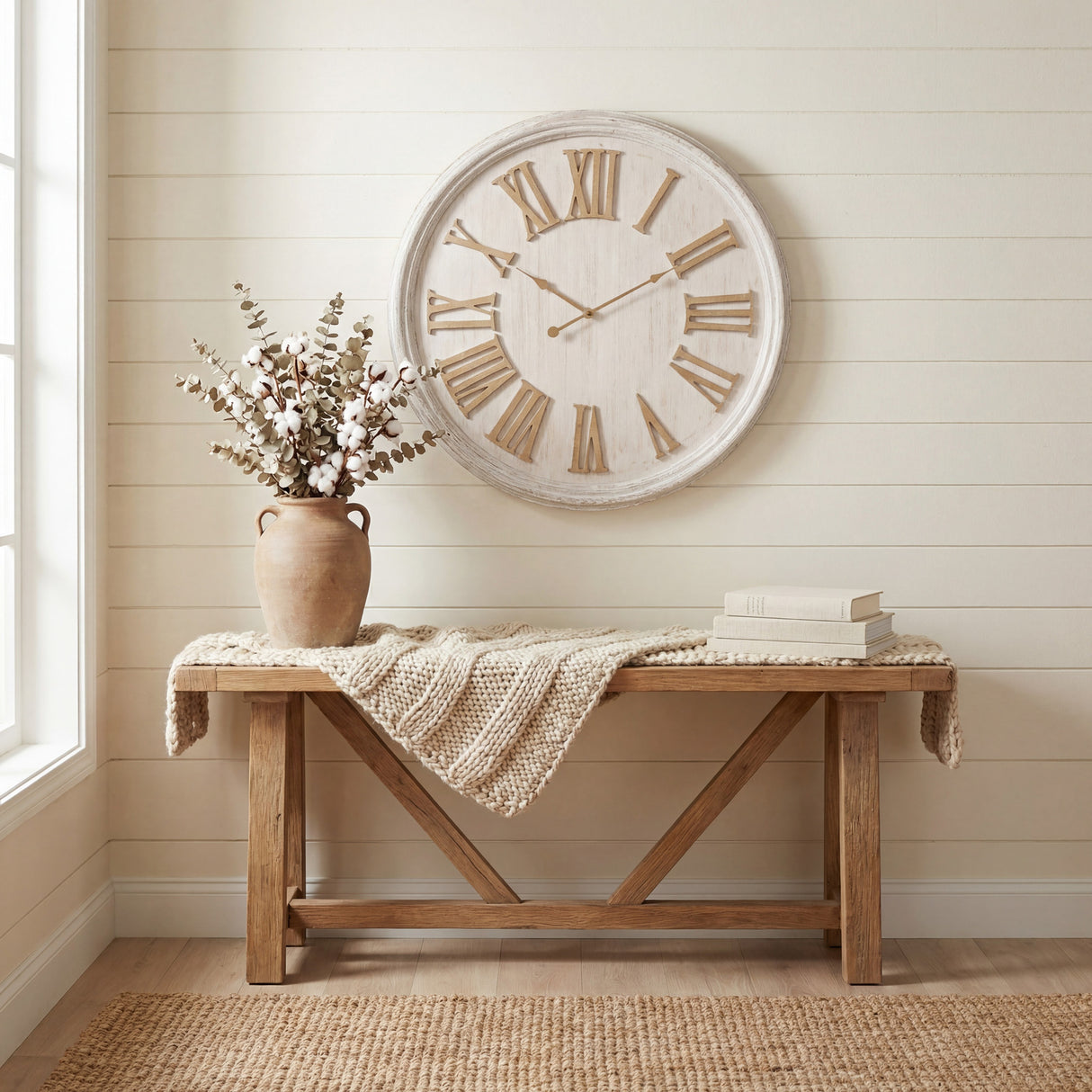 Chloe White Wash Clock With Wooden Numerals