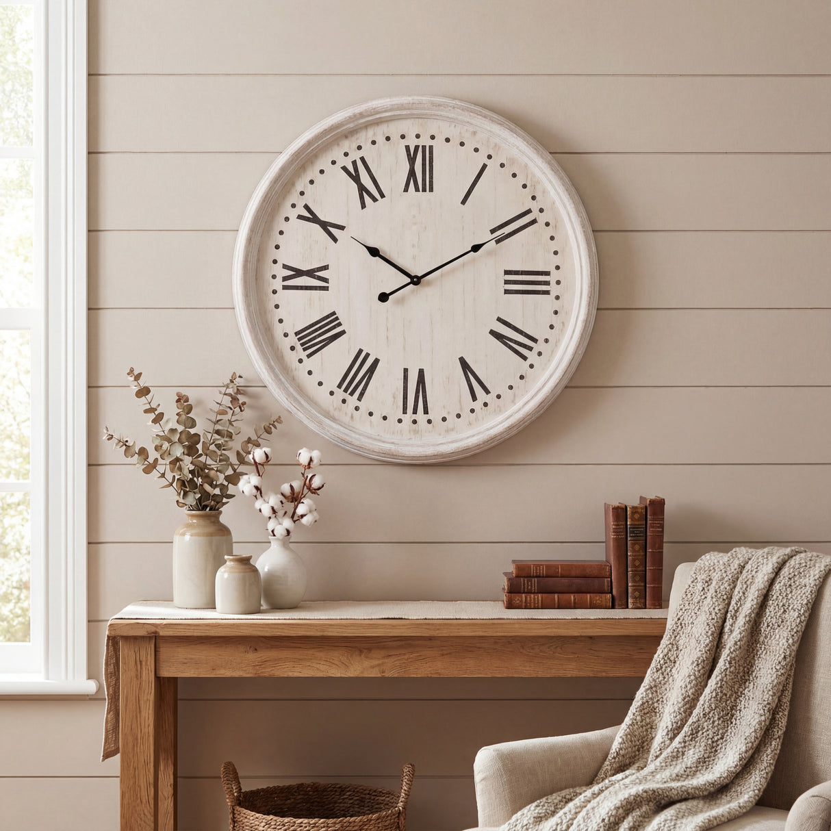 Chloe White Wash Clock With Black Numerals
