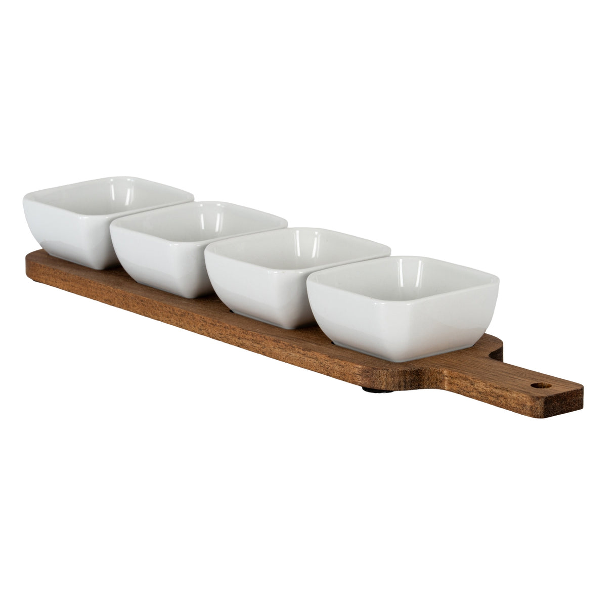 Lucille Acacia Serving Board With Four Ceramic Serving Bowls