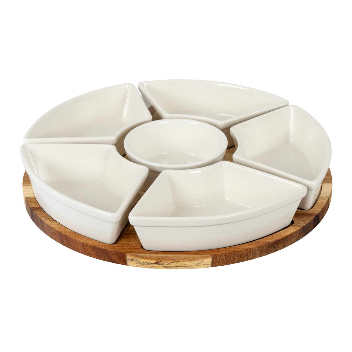 Oceane Acacia Lazy Susan With Ceramic Serving Bowls