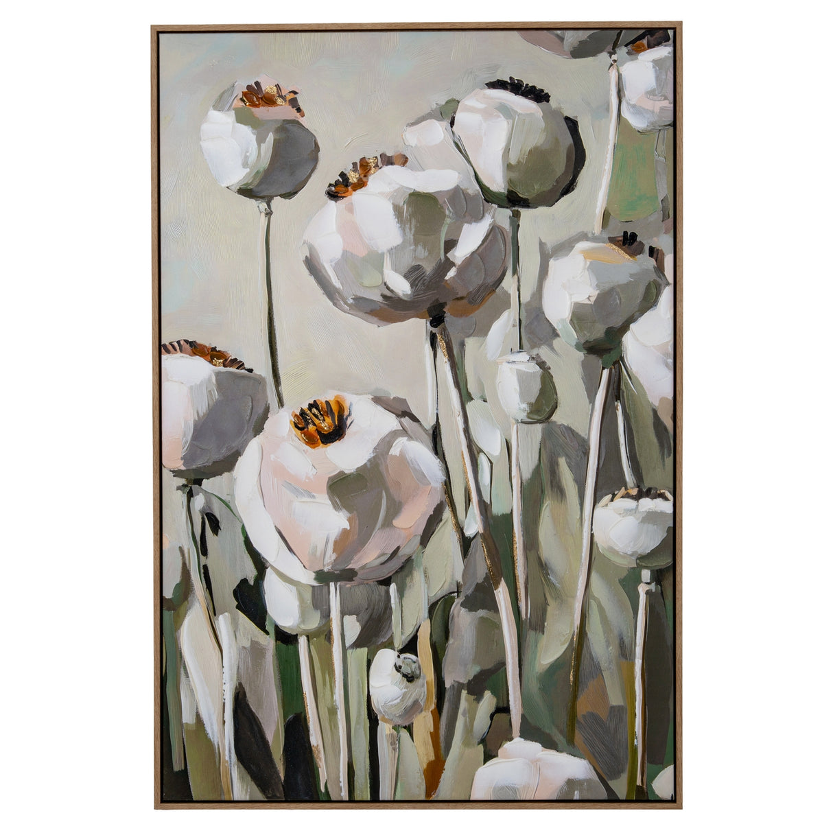 Fleur Poppy Heads Hand Painted Canvas in Frame