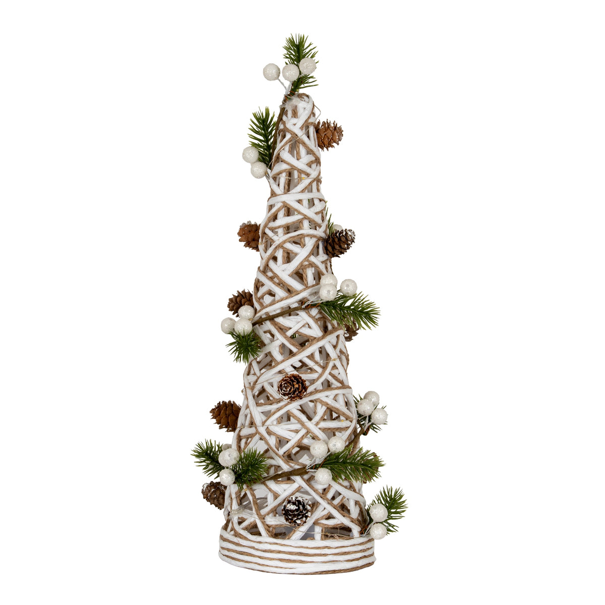 Elodie Large LED White Rattan Cone Tree With Winter Branches